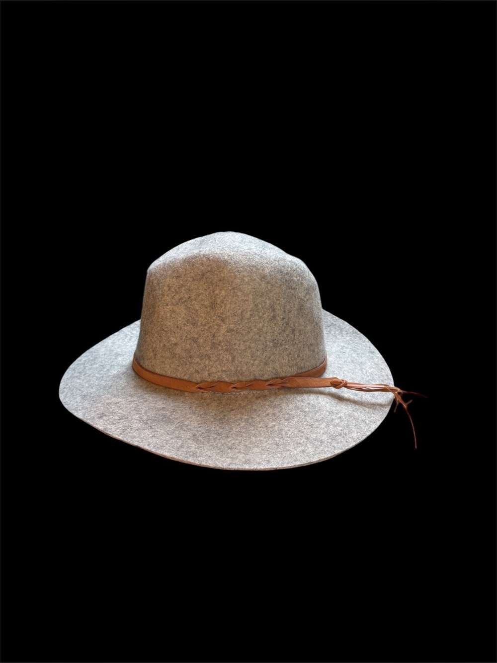 Light Gray 100% Wool Rancher Hat Braided Faux Leather Band Boho Western Festival - Picture 2 of 7